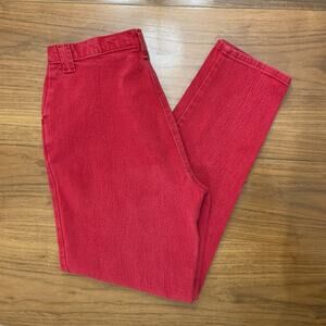 Vintage Bonjour Jeans Size 14 Red 1990s High Rise Tapered Leg Bareback Stretch